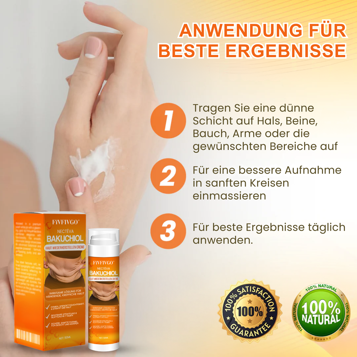 Fivfivgo® Nectéva Bakuchiol Haut Wiederherstellen Creme (Anti-Aging, feuchtigkeitsspendend, hautstraffend & liftend)